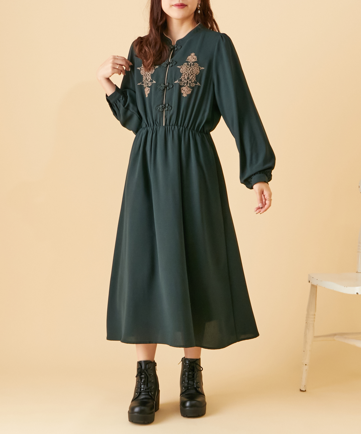 Donna Karan ツイードボタンアクセントワンピース セール】スウィッチングツイードラインキャミワンピース