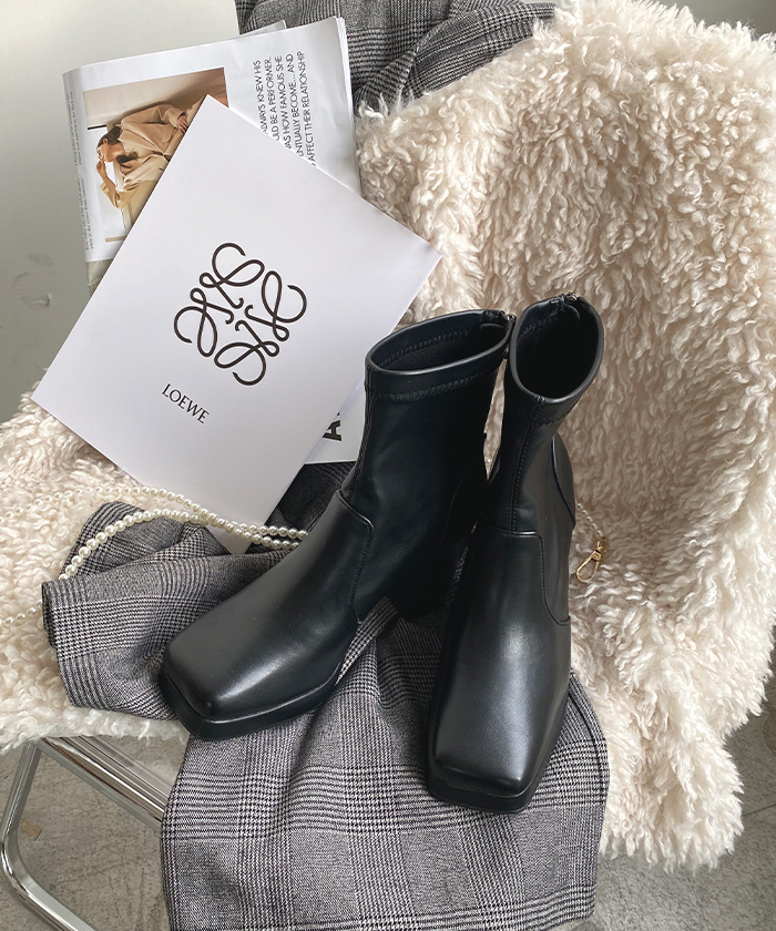 韓国デザイン スクエアカットショートブーツ ビジュー boots 韓国デザイン スクエアカットショートブーツ ビジュー boots