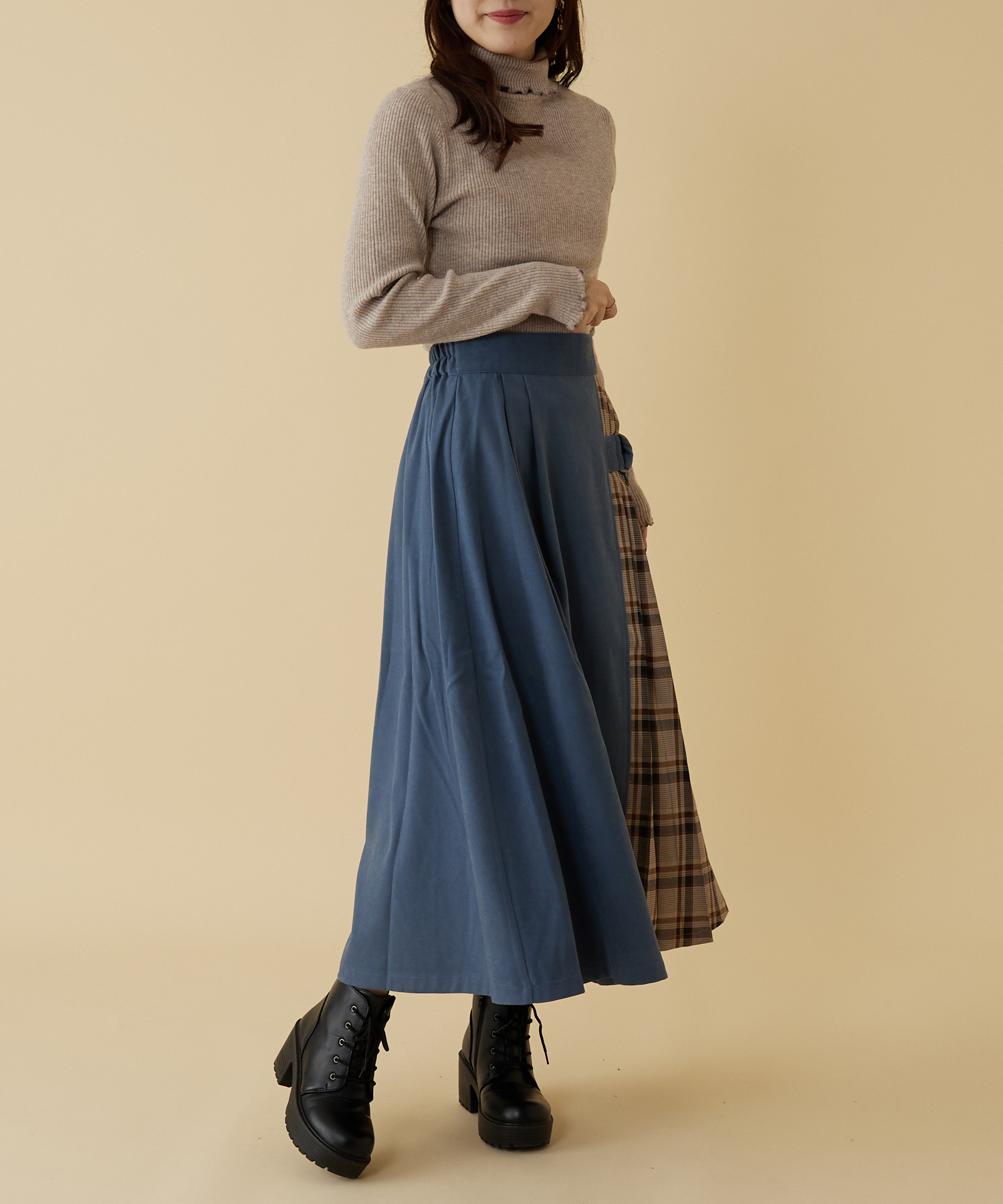 クーポン】【セール 50%OFF】起毛×チェック切り替えスカート