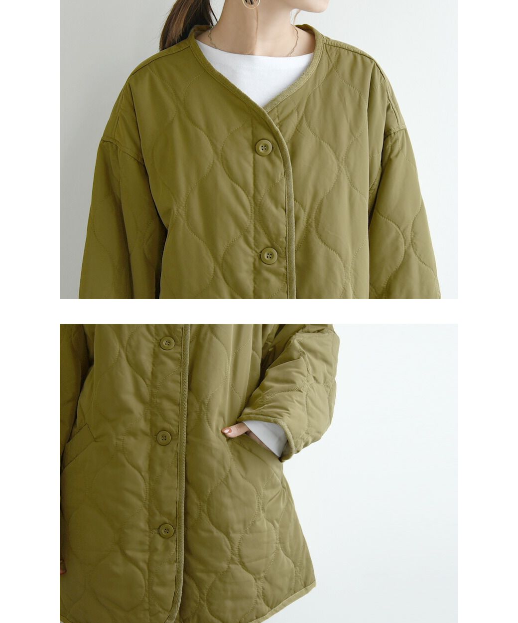 新品未使用◉ コットンキルトジャケット KHAKI 楽天市場】ジャケット レディース 秋 波キルトノーカラー