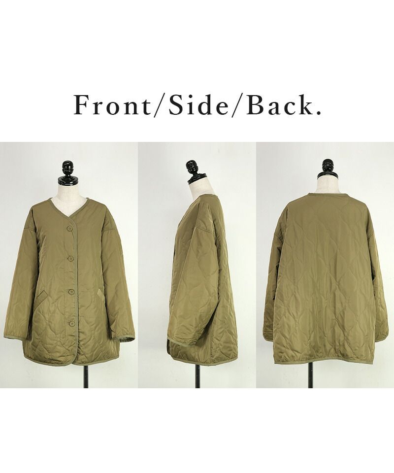 新品未使用◉ コットンキルトジャケット KHAKI アンドイット and it_ 波キルトノーカラージャケット