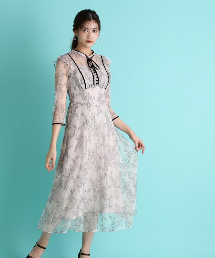 JILLSTUART　ロシェルレース　ベロア　切り替え　ワンピース　ドレス JILLSTUART ロシェルレース ベロア 切り替え ワンピース ドレス