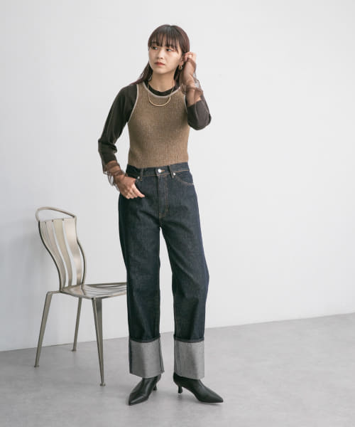 ★Karen Millen★ ストレートレッグターンアップヘムジーンズ bkk21239_indigo_xl?$