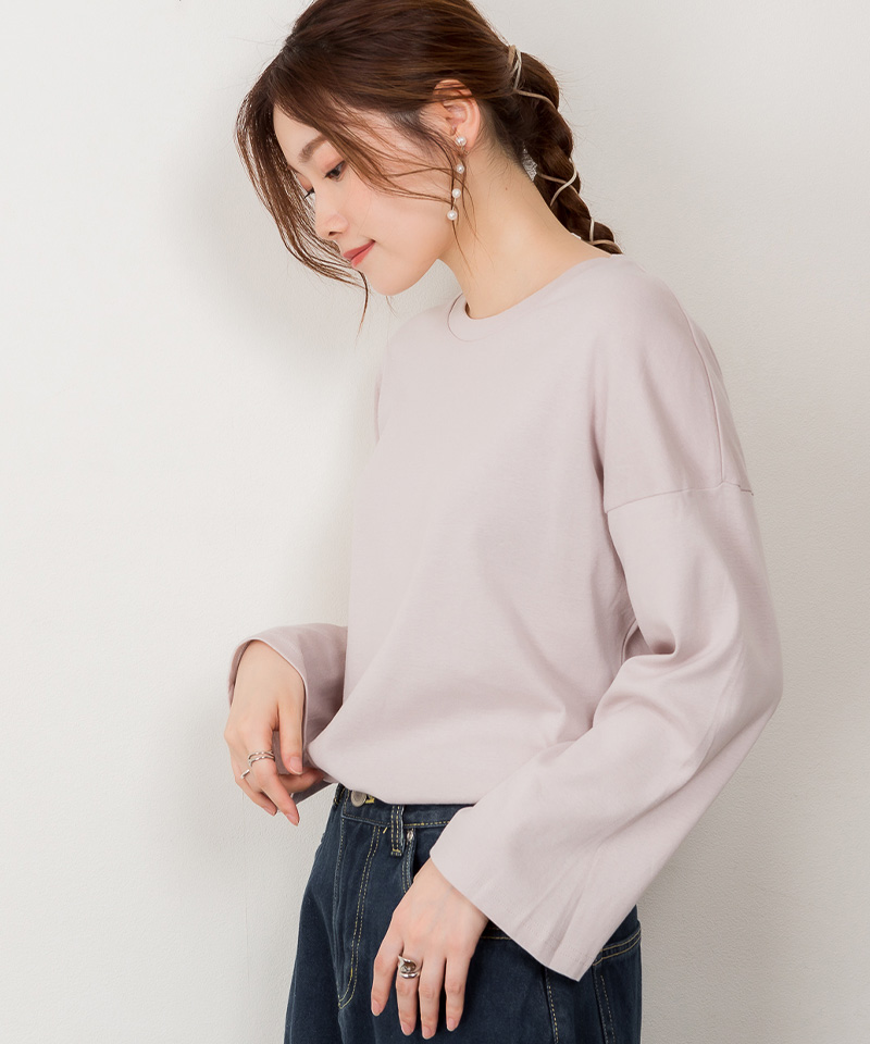 セール 5%OFF】ボリューム袖コットンフライス長袖Tシャツ