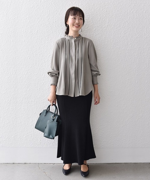 美品✨SHIPS ドットフリルピンタックレース ハシゴレース 長袖ブラウス　黒 セール 60%OFF】*〈手洗い可能〉配色 チェック ソリッド ハシゴ
