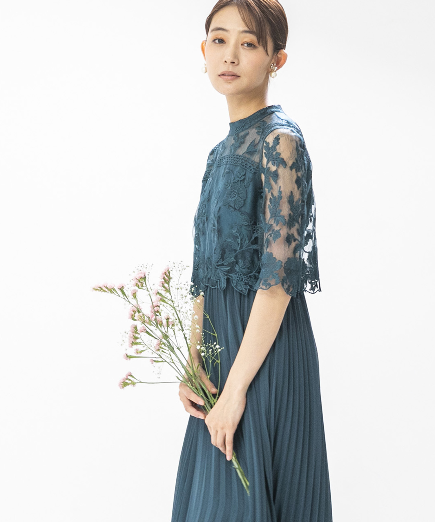 フォルムフォルマ form forma 刺繍＆プリーツ 袖付きロング