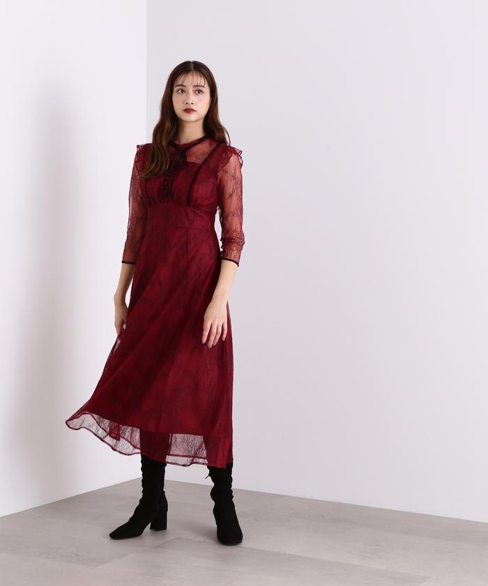 JILLSTUART　ロシェルレース　ベロア　切り替え　ワンピース　ドレス JILLSTUART ロシェルレース ベロア 切り替え ワンピース ドレス