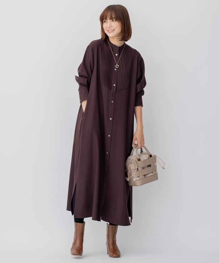 美品✨23区 CLASSY ウールストレッチツイル ピンタック ワンピース CLASSY.コラボ/洗える】ウールストレッチツイル ピンタック