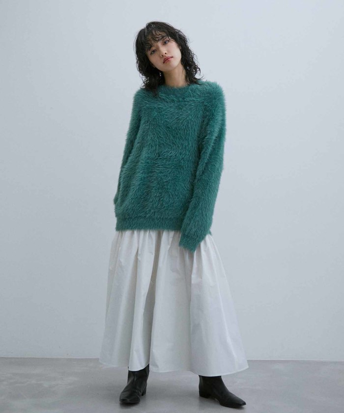 オーバーサイズ ナイロンファー ニット プルオーバー/ユニ