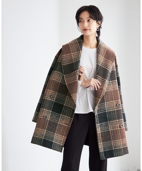 チェック柄ショールカラーミドル丈コート(505026185) | HAPPY急便 by VERITA.JP(HAPPY EXP) - d fashion チェック柄ショールカラーミドル丈コート(505026185) | HAPPY急便 by VERITA.JP(HAPPY EXP) - d fashion