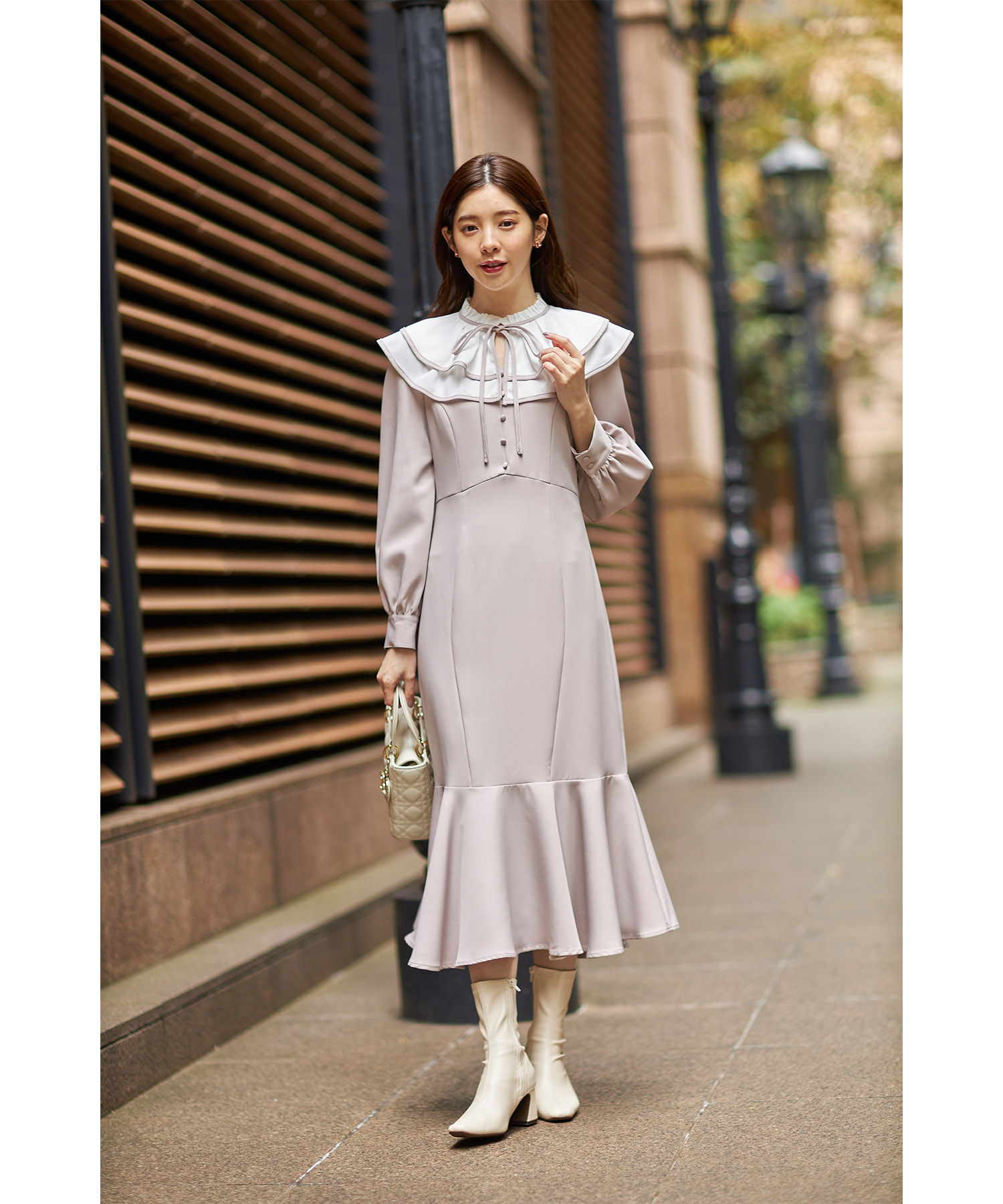 ケープ付き コート ワンピース 2way フリル リボン Aライン 韓国 セール】トッコクローゼット tocco closet 2WAYリボン×フリル