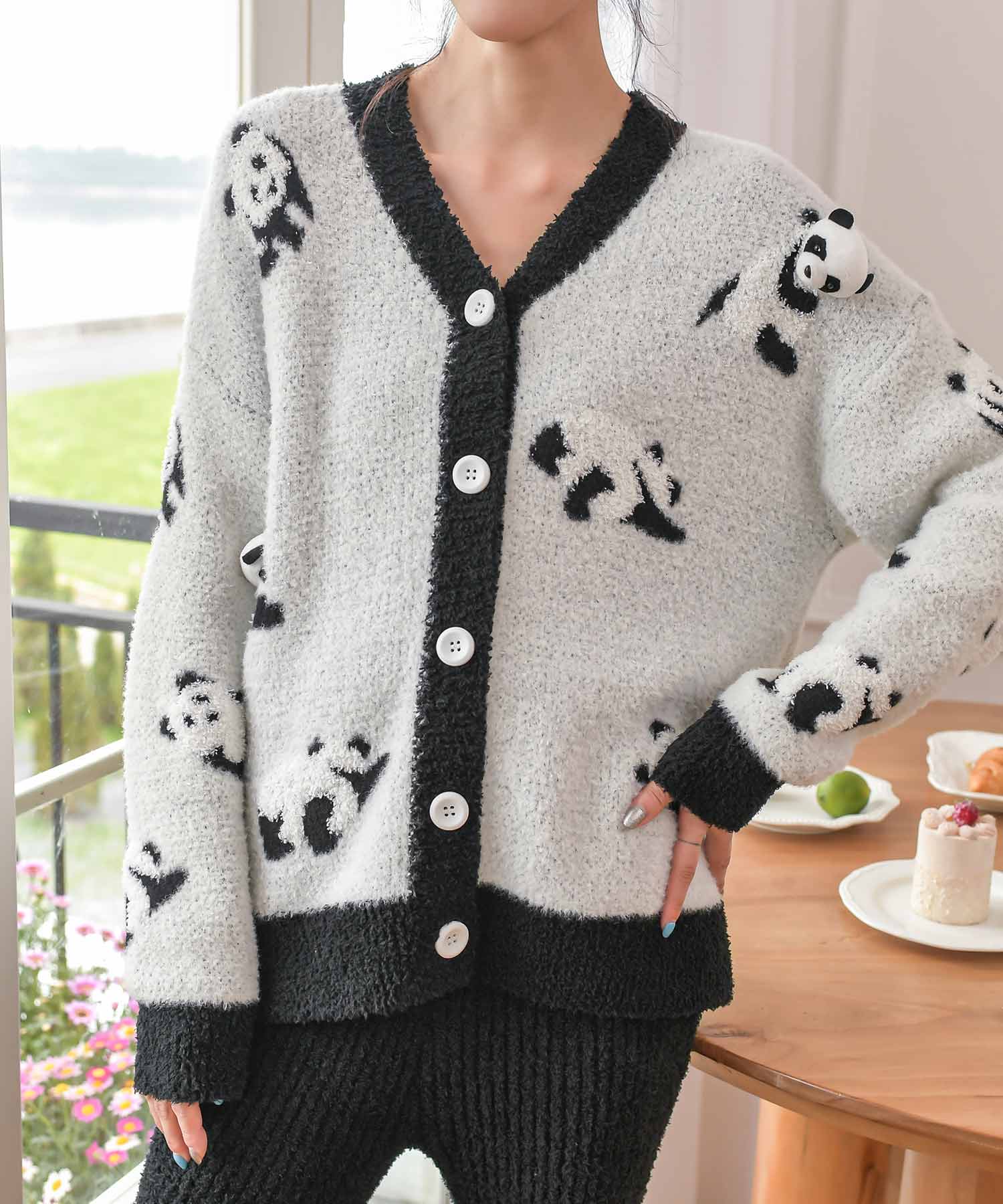 パンダジャガードショールカーディガン＆ロングパンツSET ☆付属品完備☆ BALENCIAGA 10xl サイズ41パンダジャガード