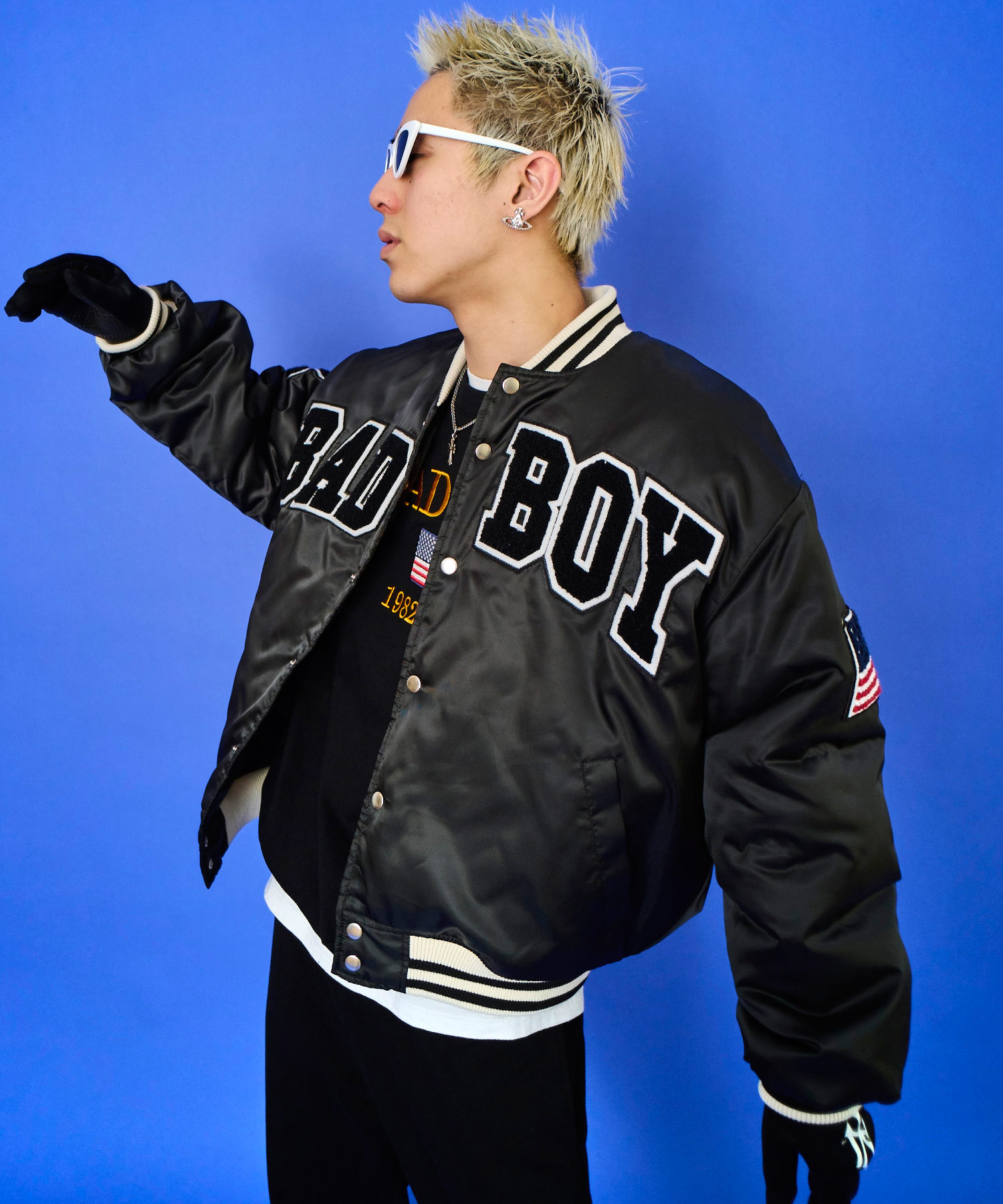 TRUE RELIGION RICKY フード付 バーシティ ブルゾン スタジャン ロッキーモンロー Rocky Monroe スタジャン ヴァーシティー