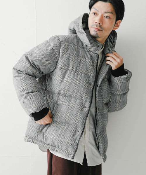 セール 21%OFF】チェック柄 フード脱着ダウンジャケット(505060246 