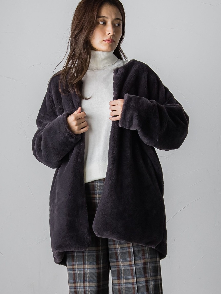 新品　メイソングレイ　ファー付きダウンコート メイソングレイ☆リアルファーダウン☆ネイビー☆