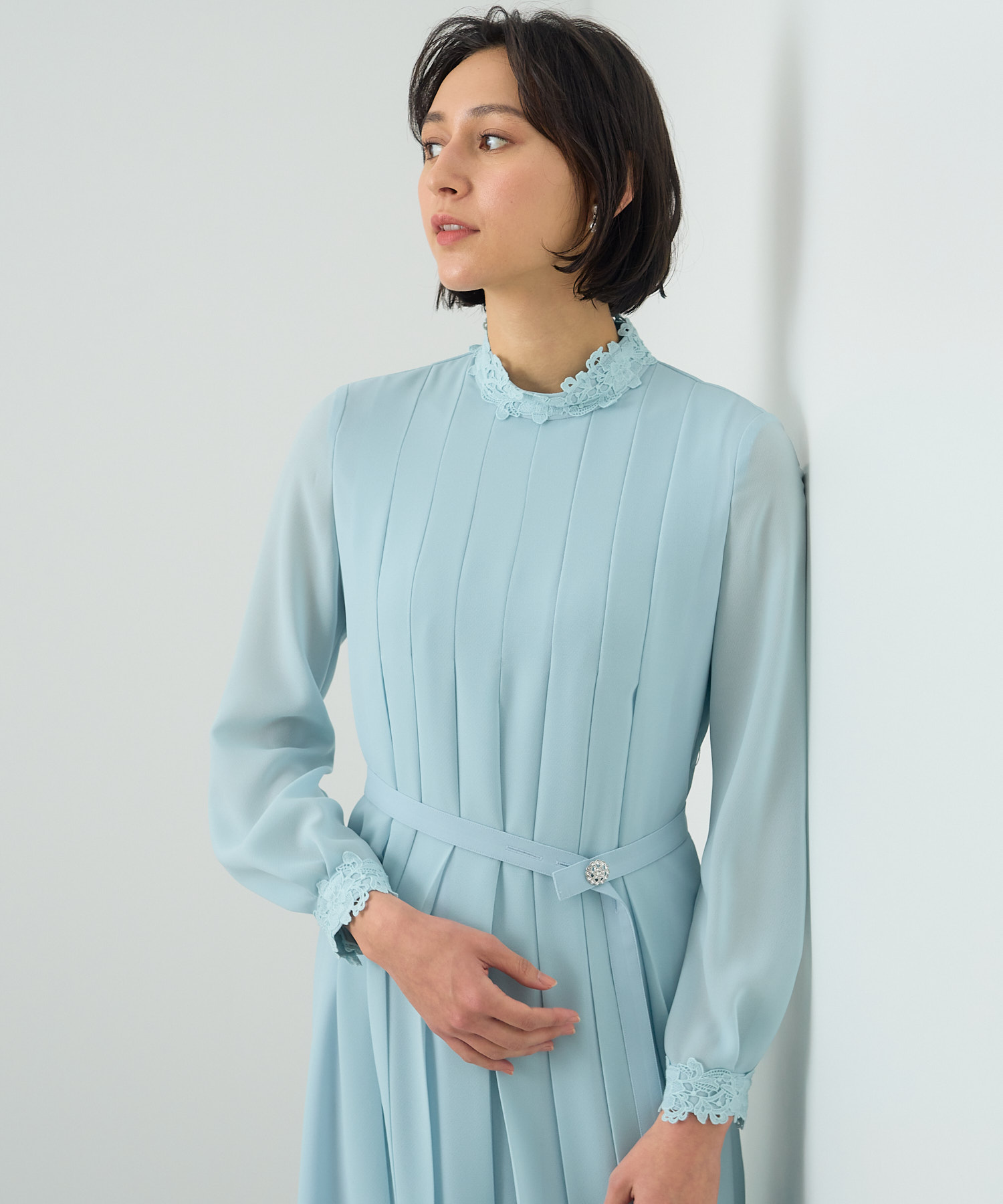 ANAYI ワンピース シアードビーレースプリーツ ワンピース