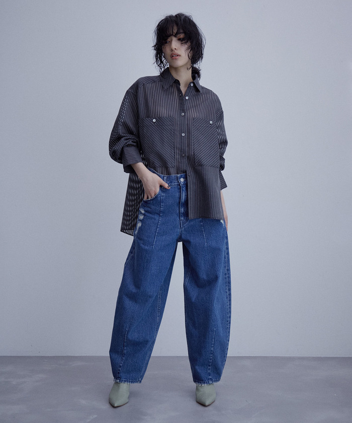 ADAM ET ROPE◆長袖シャツ/FREE/コットン/BLU/ストライプ/GAH-05050-A ADAM ET ROPE(アダムエロペ) / 長袖シャツ/FREE/コットン/BLU
