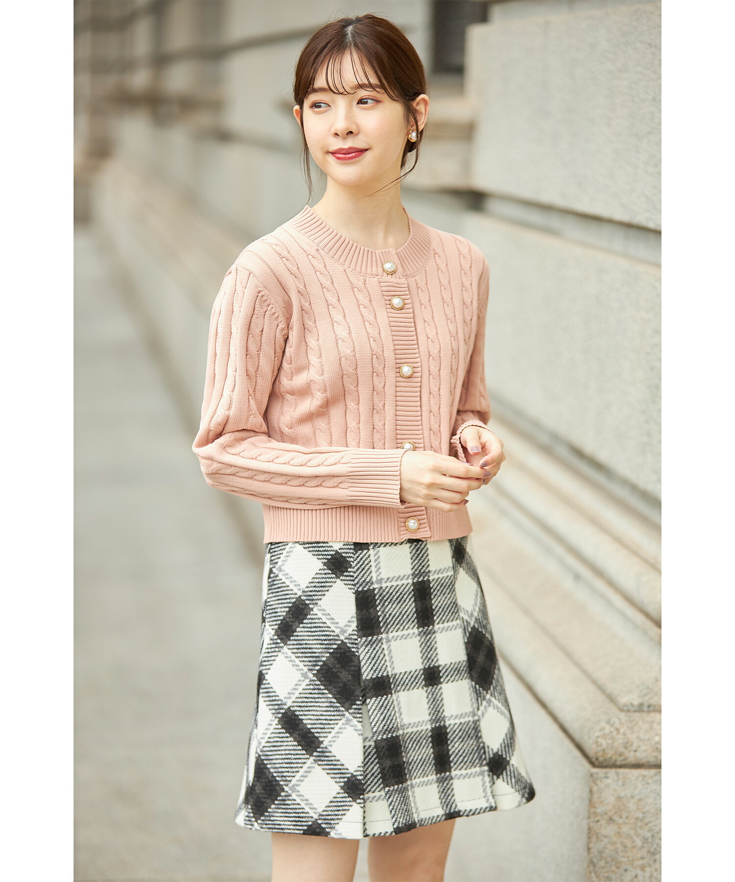 トッコクローゼット tocco closet チェック柄タック入り台形ミニ