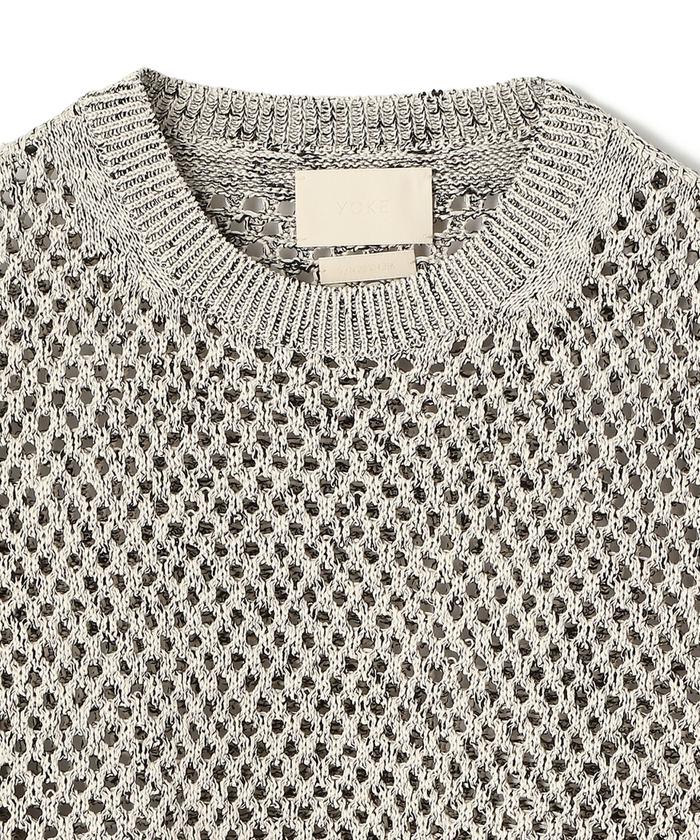 YOKE MESHED KNIT CREWNECK ヨーク メッシュニット-