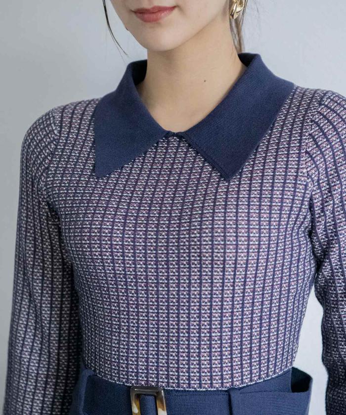 セール 30%OFF】襟付きジャガードフレアワンピース(505068528