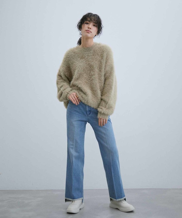 ADAM ET ROPE' オーバーサイズ ナイロンファー ニット プルオーバー ADAM ET ROPE'（アダムエロペ）の「オーバーサイズ ナイロン