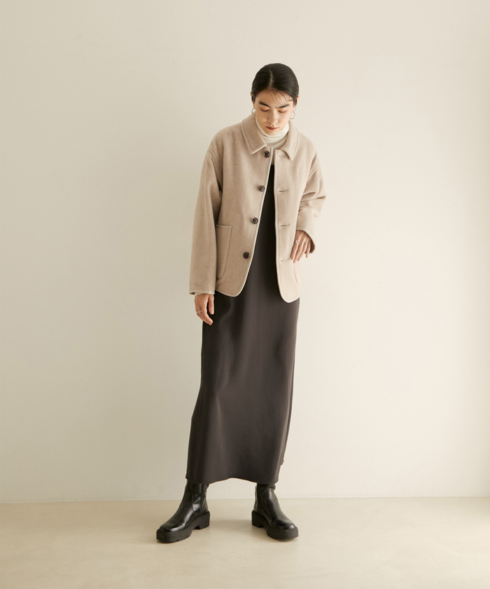 DANTON　ウールモッサラウンドカラーシングルジャケットコート　36　ベージュ DANTON ウールモッサノーカラージャケット ベージュ36 M ダントン