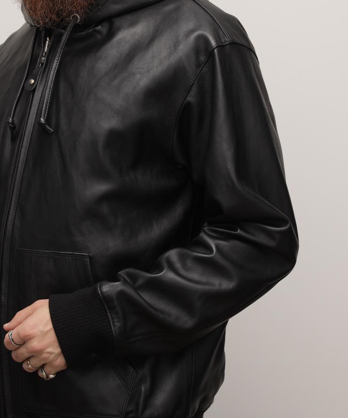 セール 30%OFF】LEATHER FULLZIP PARKA/レザー フルジップ