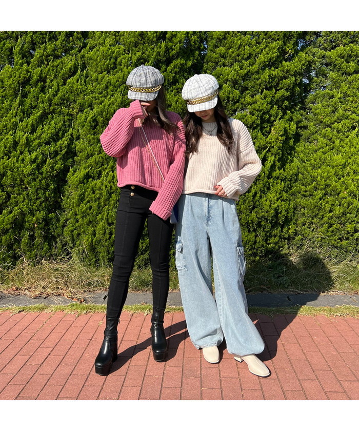 ゴールドボタンハイウエストスキニーパンツ(505083474