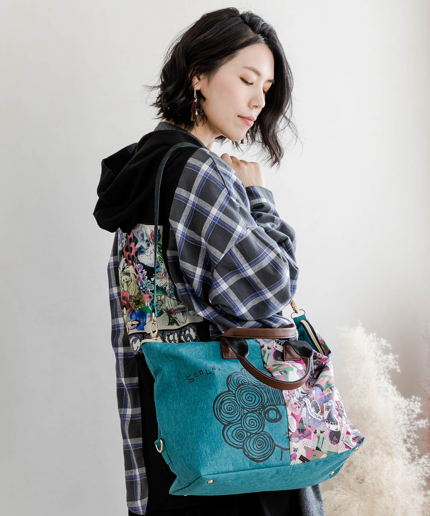 MARK＆LONA ビッグトートバッグ 総柄 スカル ボストン ショルダー