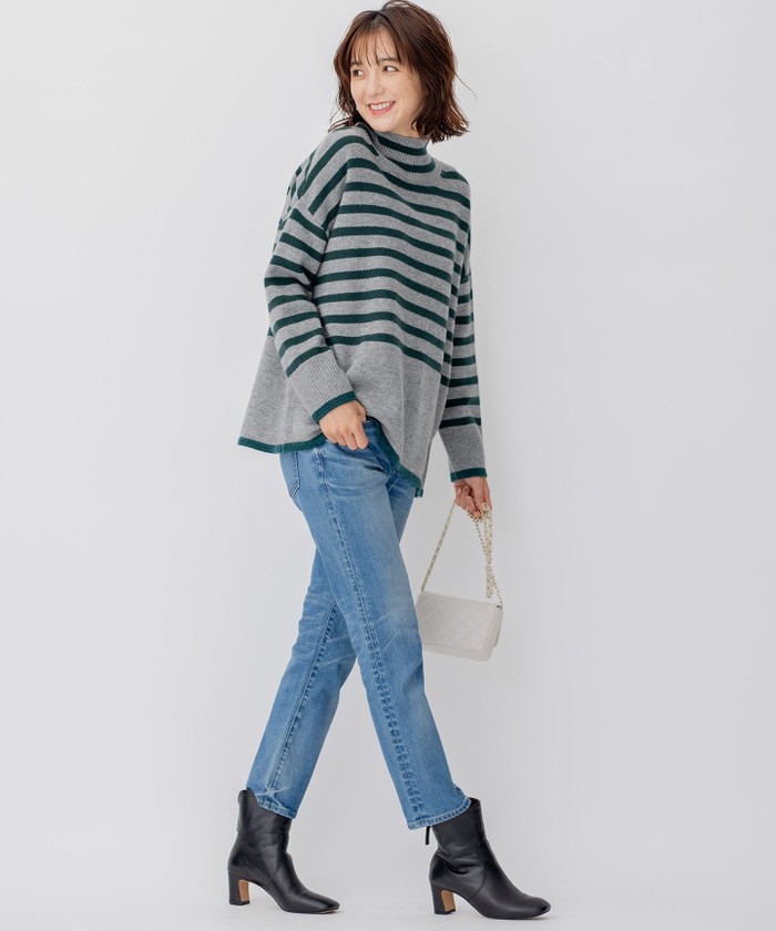 セール 20%OFF】【CLASSY.1月号掲載】ウールナイロン ボーダー