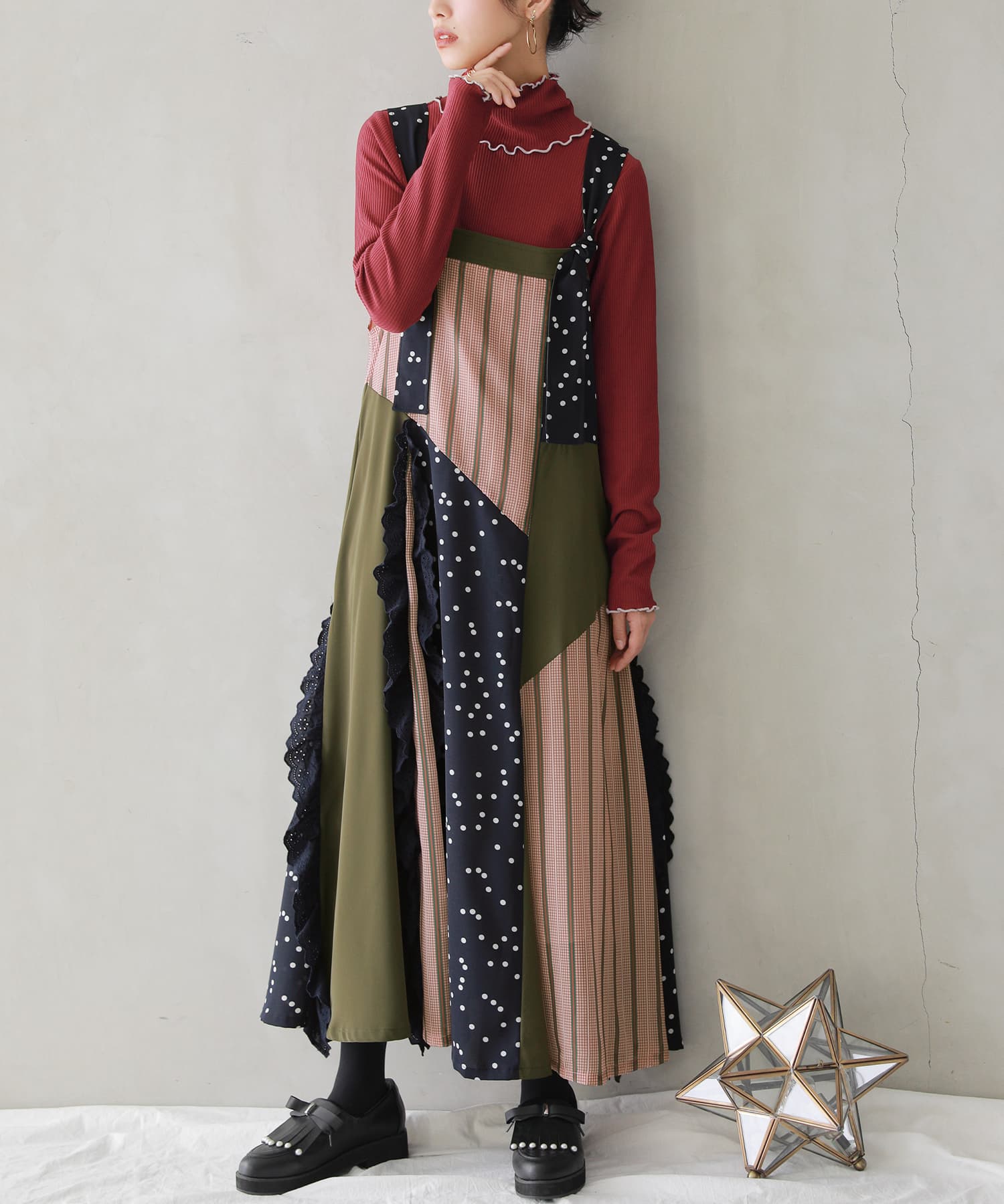 セール5%OFF】『異素材柄切替ジャンパースカート』(505089066