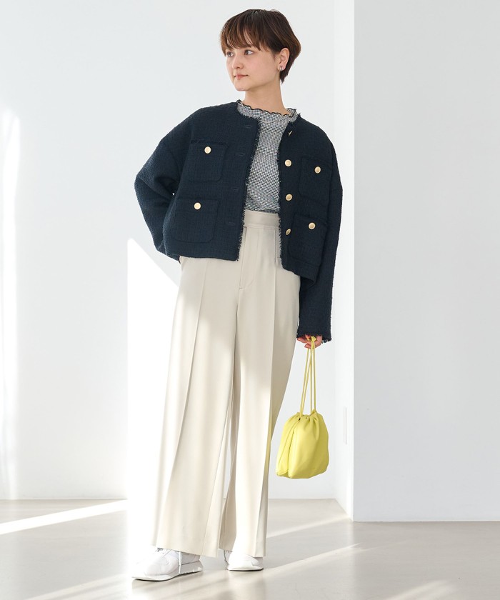 セール 50%OFF】［size SHORTあり］ツイード ノーカラー ジャケット