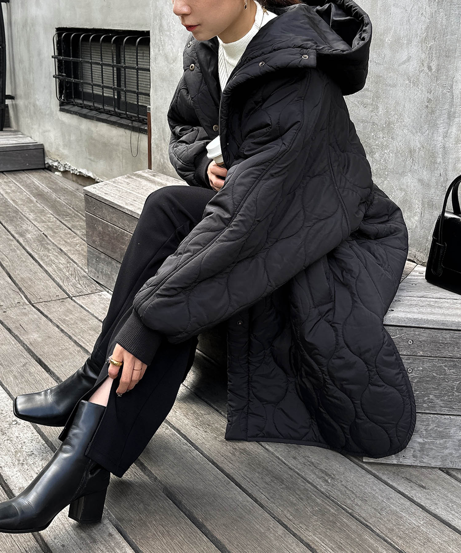 KAREN MILLEN キルティングフード付きロングラインベルトコート Quilted Belted Longline Trench Coat | Karen Millen