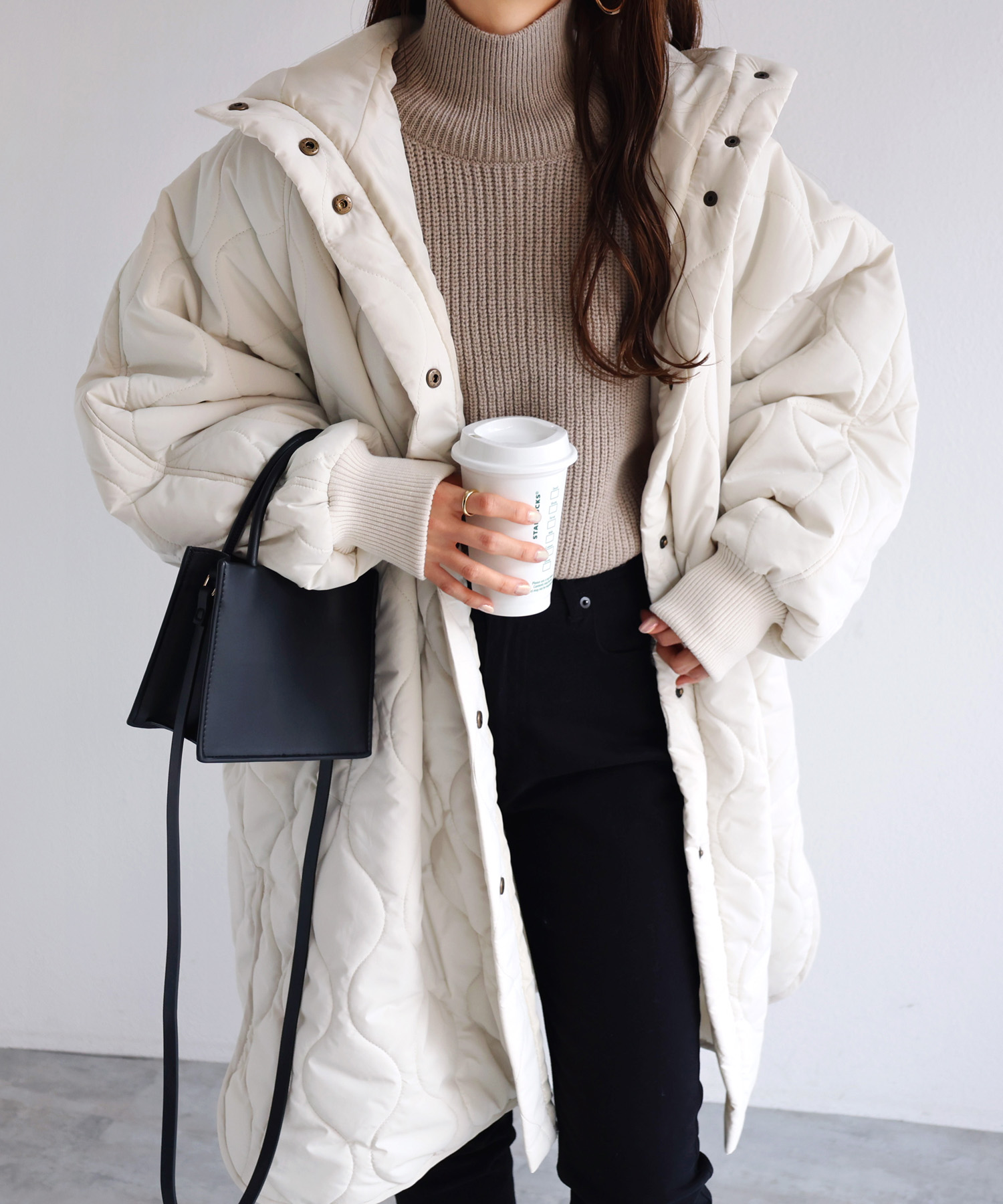 アンドミー andme フード付き キルティング ロング コート