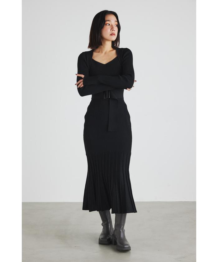 ショルダーパッド入り★スリット★ワンピース★ RAG & BONE ZW COLLECTION ショルダーパッド ミディワンピース - ブラック
