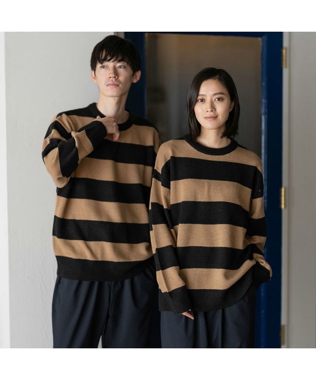 セール 50%OFF】バルキーボーダークルーニット＜ブラック