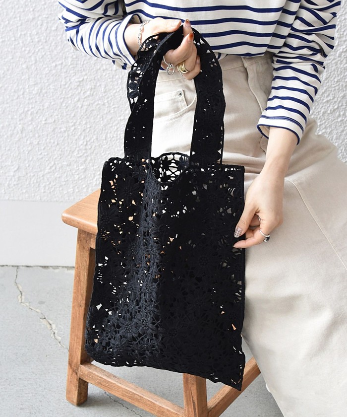 セール 30%OFF】SHIPS any: フラワー レース トートバッグ