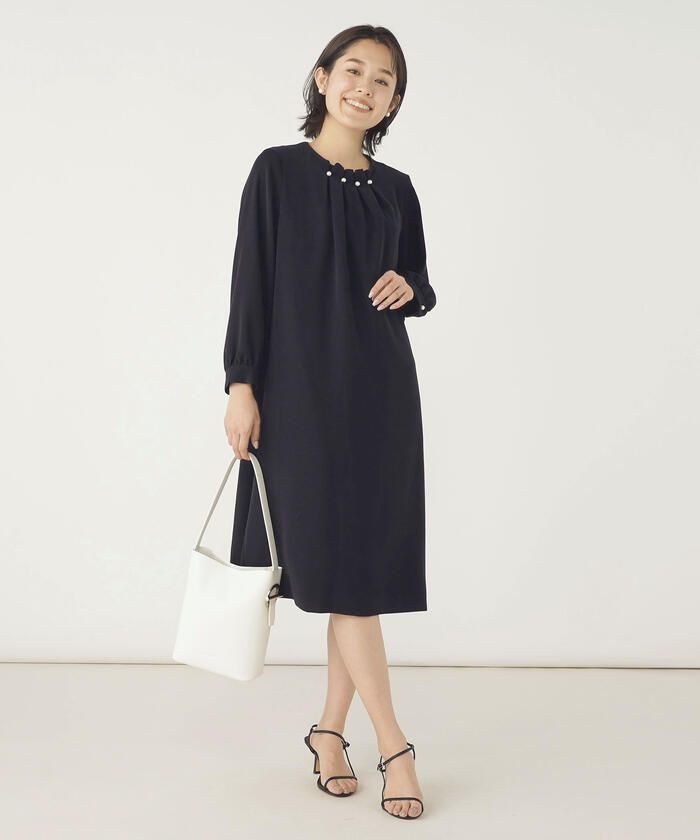 【新品未使用】ノーリーズ フォーマル ワンピース ネイビー セール 30%OFF】◇【WEB限定】パール付きワンピース(505105878