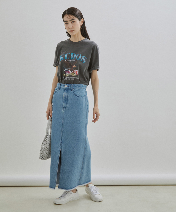 タイト スカート デニム カットオフ スリット グラデーション セール】【WEB限定】[美シルエット・スタイルアップ]フロント