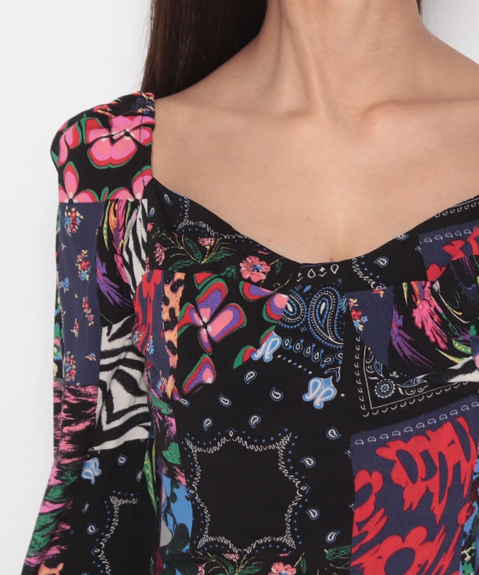 セール】デシグアル Desigual パッチワーク コルセットブラウス