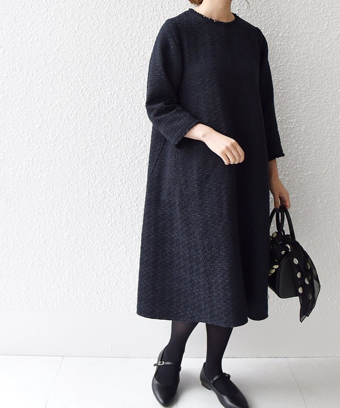 セール 50%OFF】SHIPS any: スラブ ツイード ワンピース[NAVY セール 50%OFF】SHIPS any: スラブ ツイード ワンピース[NAVY