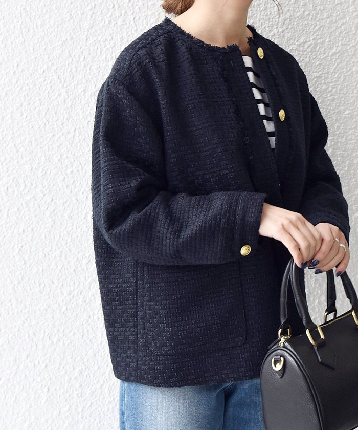 SHIPS any: スラブ ツイード ショート ジャケット[NAVY BLUE SHIPS any: スラブ ツイード ショート ジャケット[NAVY BLUE