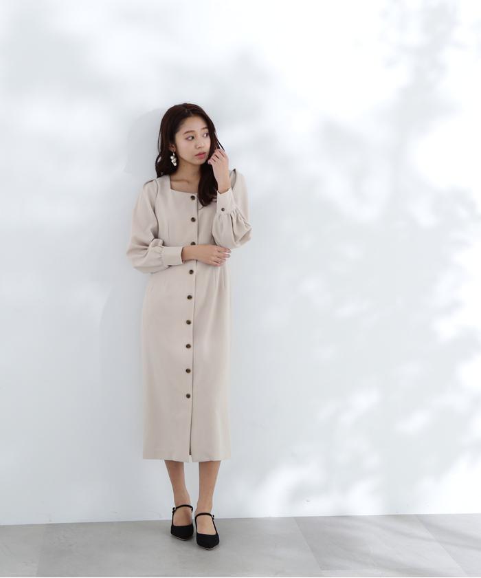 クーポン】【セール 60%OFF】フロントボタンナローワンピース