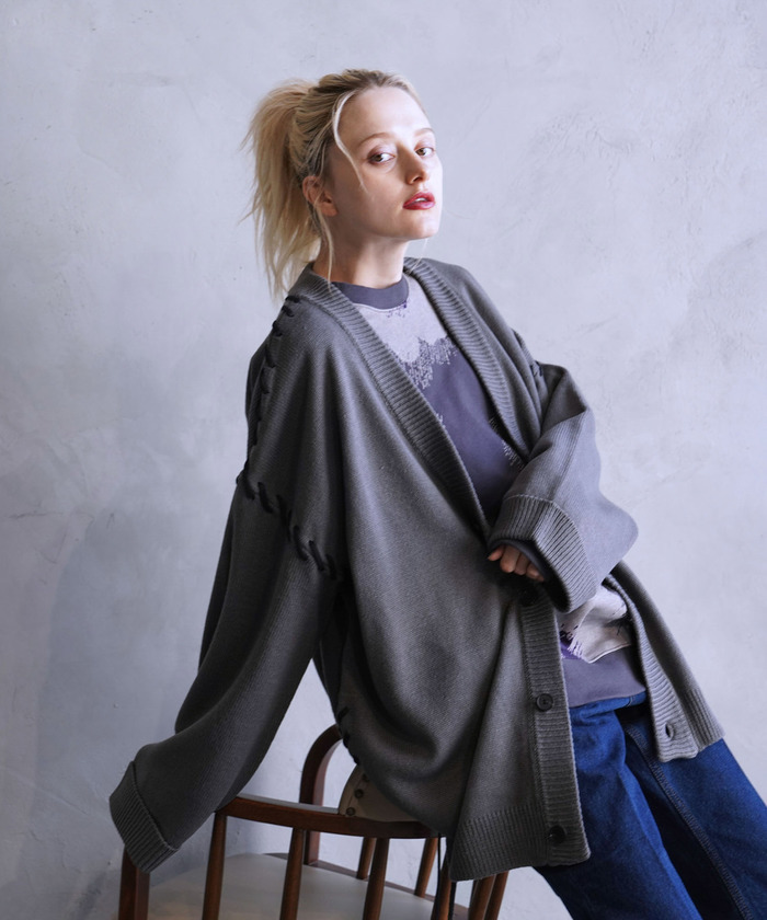MASAKI × JUNRed】ステッチレースアップルーズカーディガン MASAKI × JUNRed】ステッチレースアップルーズカーディガン