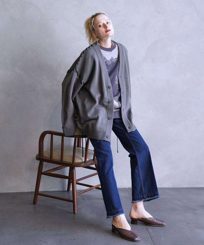 MASAKI × JUNRed】ステッチレースアップルーズカーディガン MASAKI × JUNRed】ステッチレースアップルーズカーディガン