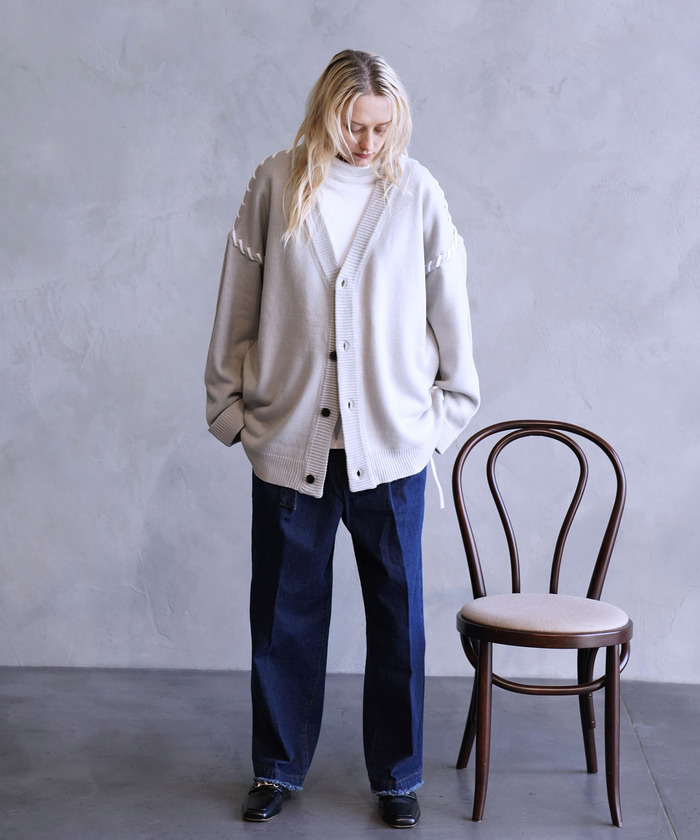MASAKI × JUNRed】ステッチレースアップルーズカーディガン MASAKI × JUNRed】ステッチレースアップルーズカーディガン