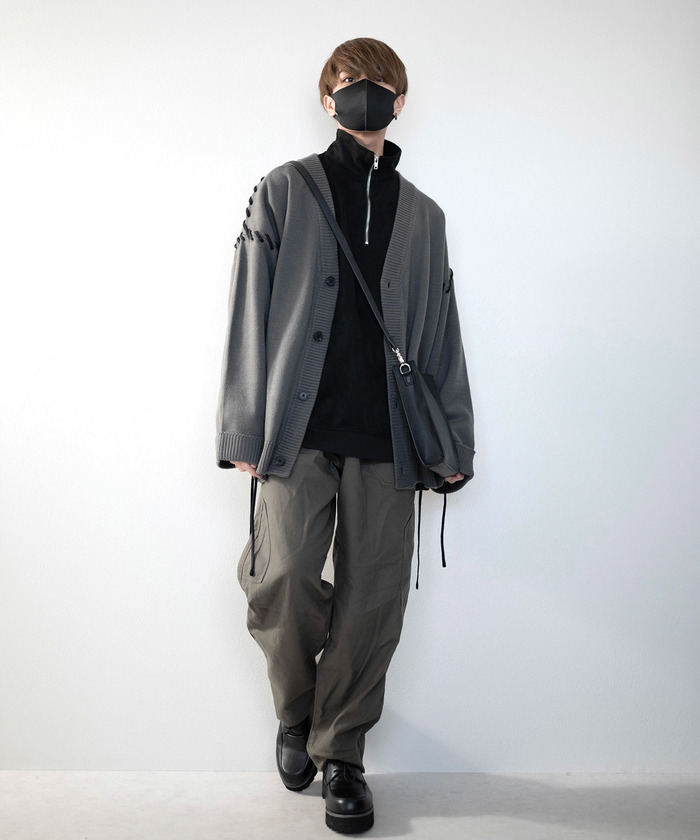 MASAKI × JUNRed】ステッチレースアップルーズカーディガン MASAKI × JUNRed】ステッチレースアップルーズカーディガン