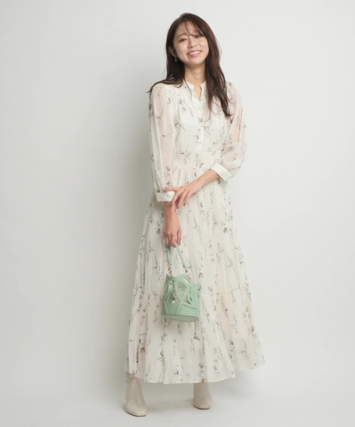 JUSGLITTY ラインフラワープリントワンピース ロングワンピース