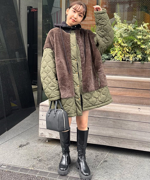 セール 30%OFF】【好評につき新色追加！】ファー×キルトコート