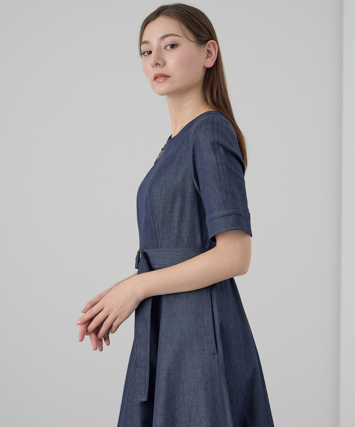 セール 40%OFF】シルクデニムベルト付き ワンピース(505121677
